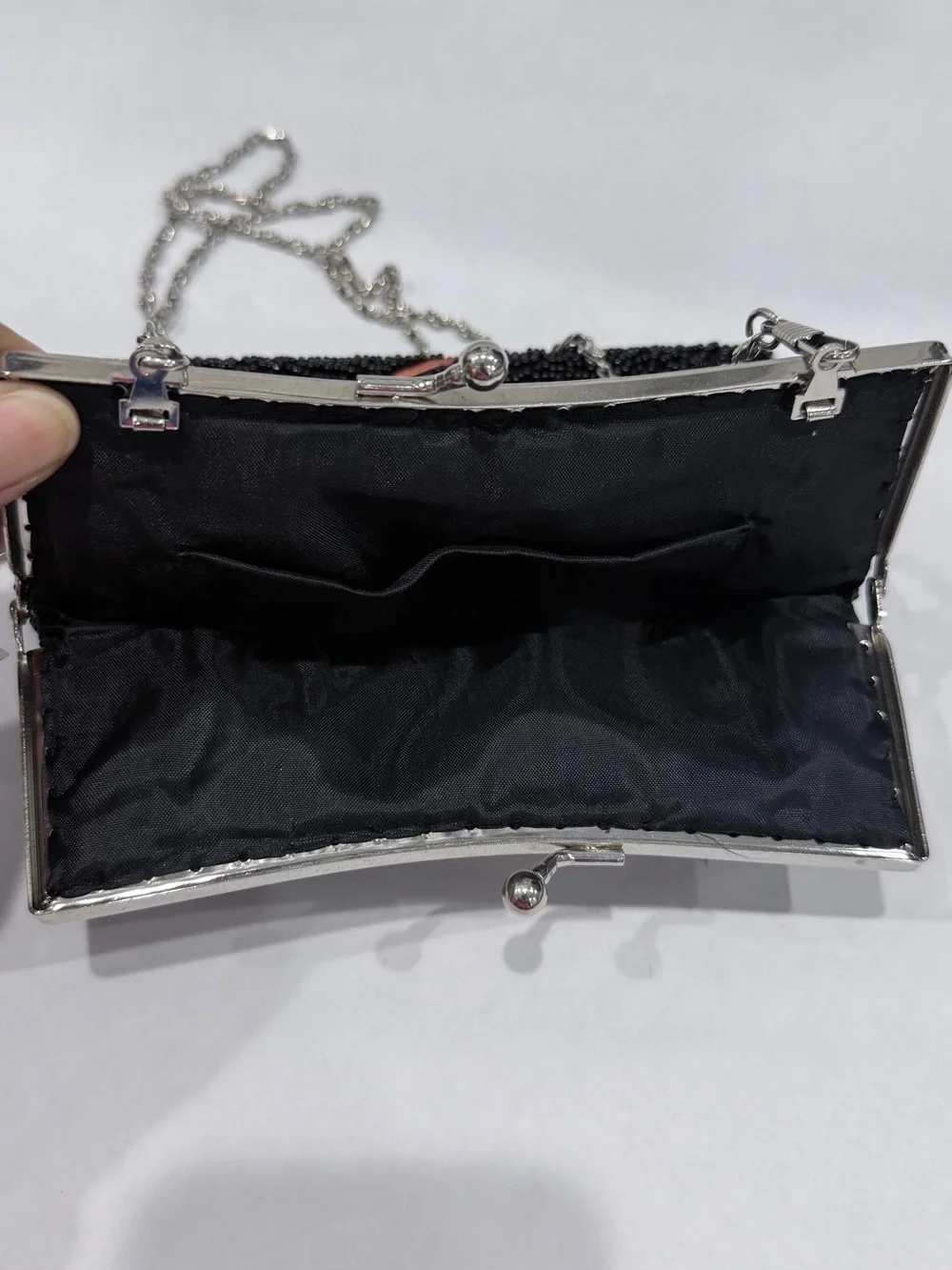 Embroidered Floral Beaded Black Evening Clutch with Chain